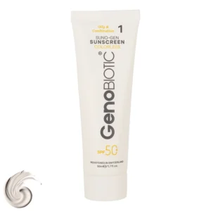 کرم ضدآفتاب بی‌رنگ ژنوبایوتیک SPF50 مدل 01 محافظ UVA ،UVB، مناسب پوست‌های مختلط و چرب، حجم 50 میلی‌لیتر